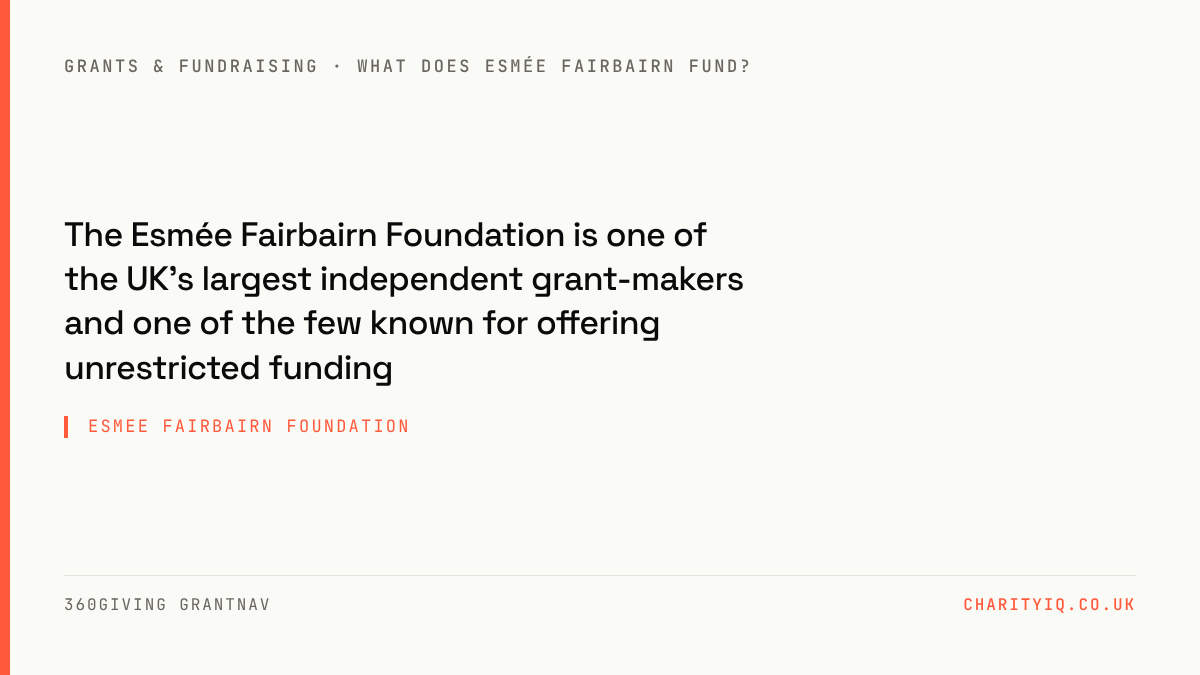 Esmee Fairbairn Foundation — The Esmée Fairbairn Foundation is one of the UK's largest independent grant-makers and one of the few known for offering unrestricted funding.