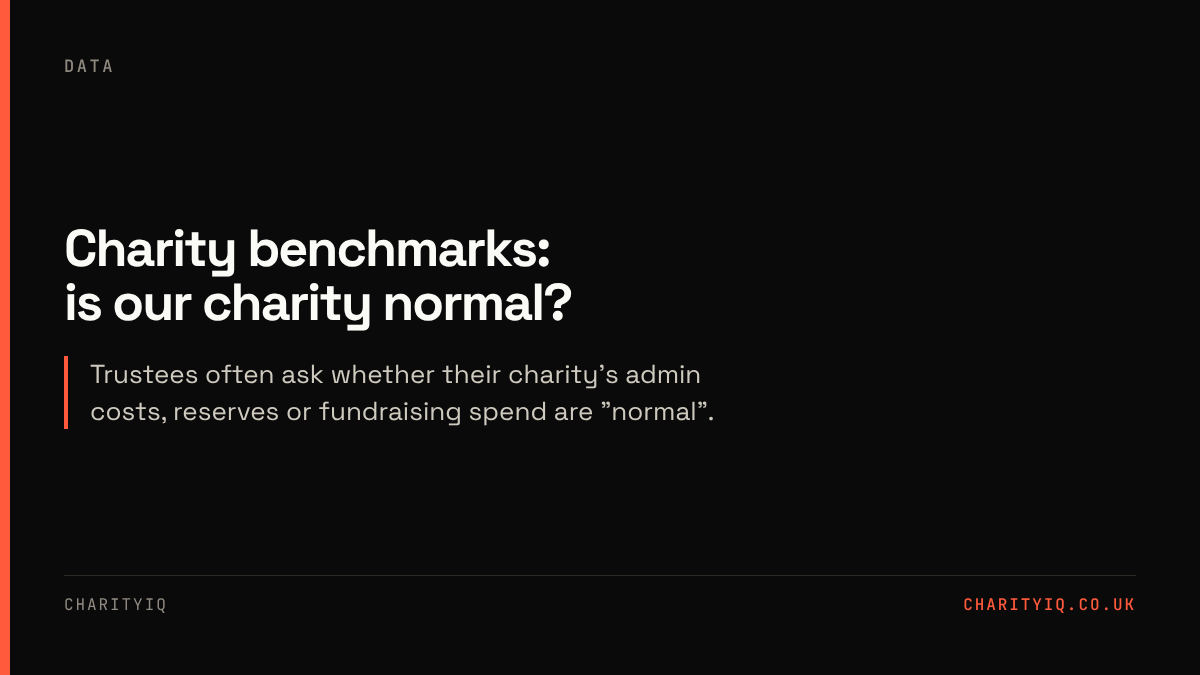 Charity benchmarks: is our charity normal?. Trustees often ask whether their charity's admin costs, reserves or fundraising spend are "normal".