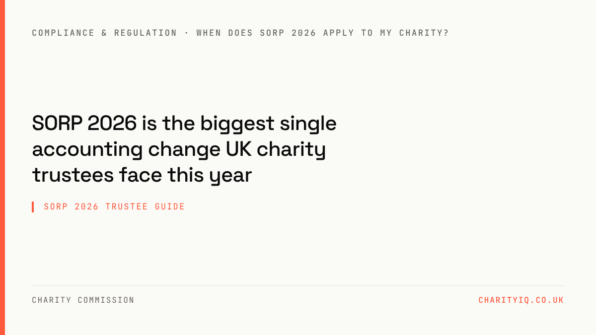 SORP 2026 Trustee Guide — SORP 2026 is the biggest single accounting change UK charity trustees face this year.